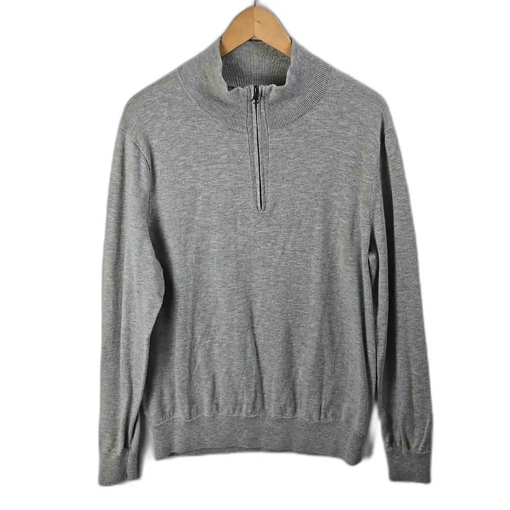 J. Crew Mercantile Men's Light Gray Crewneck Sweater Long Sleeve 1/4 Zip Up Sz L